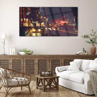 Night street in the glow of lights Glass Wall Art