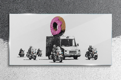 Donuts police banksy Glass Wall Art