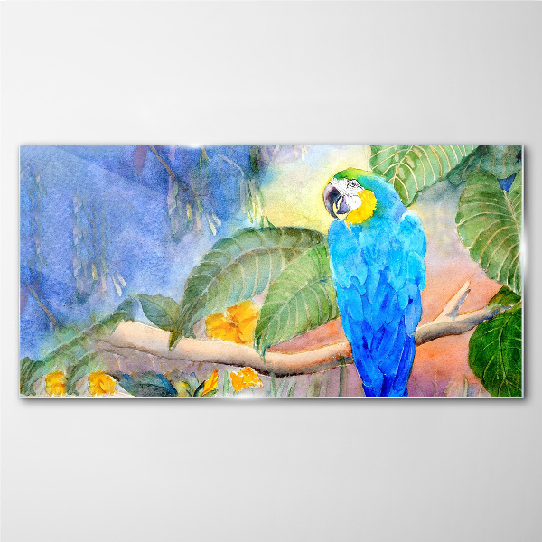 Tropical parrot in watercolor Glass Wall Art