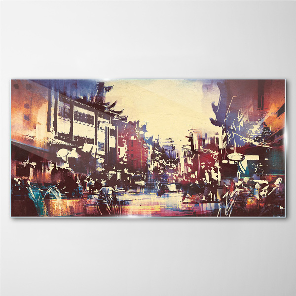 Streetscape in night colors Glass Wall Art