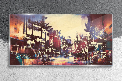 Streetscape in night colors Glass Wall Art
