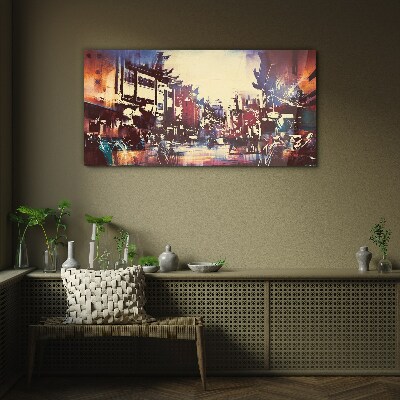Multicolored city buildings Glass Wall Art