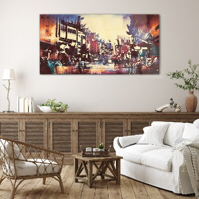 Multicolored city buildings Glass Wall Art