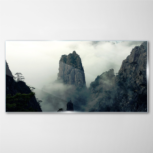 Misty mountain landscape Glass Wall Art