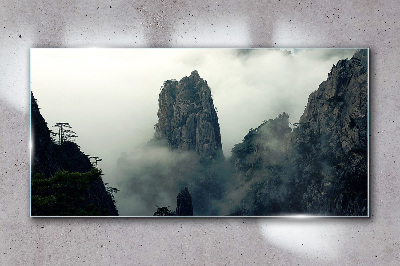 Misty mountain landscape Glass Wall Art