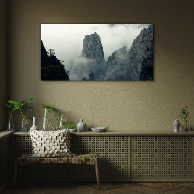 Misty mountain landscape Glass Wall Art