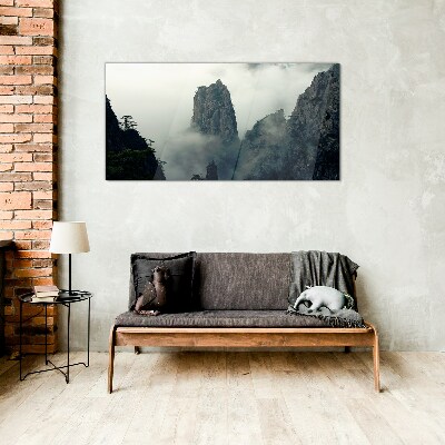 Misty mountain landscape Glass Wall Art