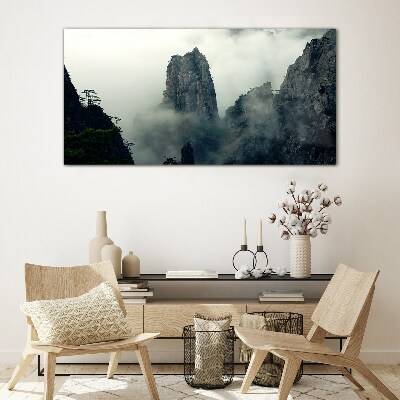 Fog up the tree clouds Glass Wall Art