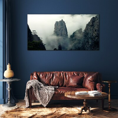 Misty mountain landscape Glass Wall Art