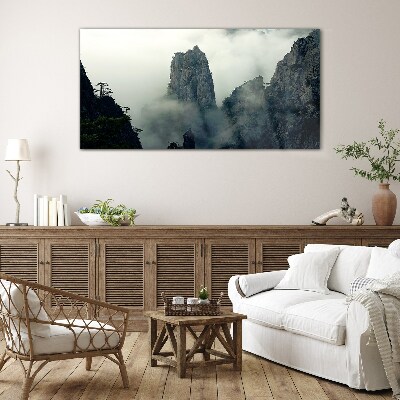 Misty mountain landscape Glass Wall Art