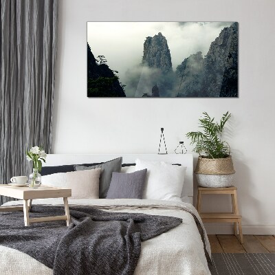 Misty mountain landscape Glass Wall Art