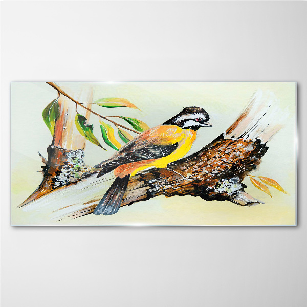 Bird on a branch Glass Wall Art