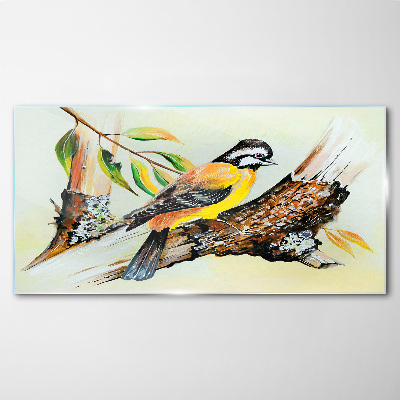 Bird on a branch Glass Wall Art