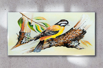 Bird on a branch Glass Wall Art