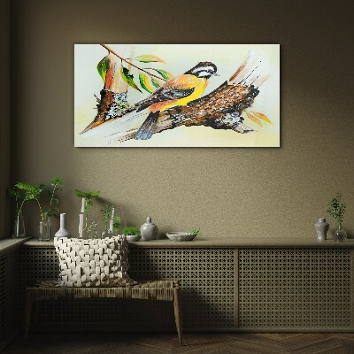 Bird on a branch Glass Wall Art