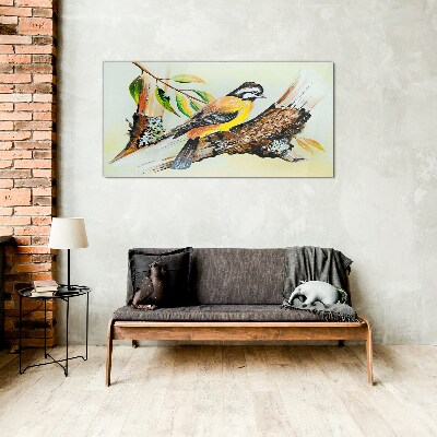 Bird on a branch Glass Wall Art