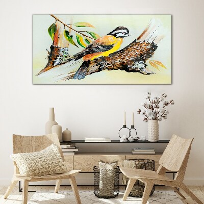 Bird on a branch Glass Wall Art