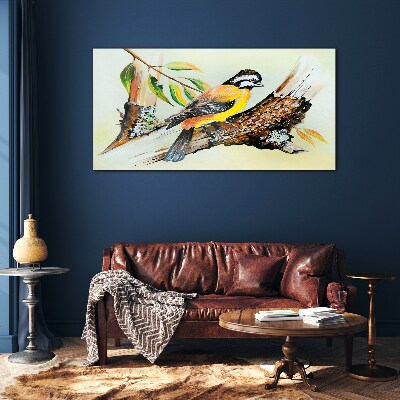 Bird on a branch Glass Wall Art