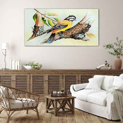 Bird on a branch Glass Wall Art