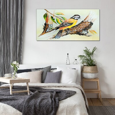 Bird on a branch Glass Wall Art
