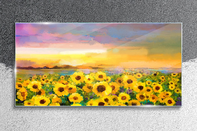 Sunset yellow flowers Glass Wall Art