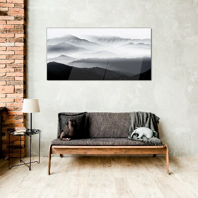 Misty mountain panorama Glass Wall Art