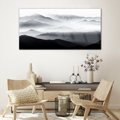 Misty mountain panorama Glass Wall Art