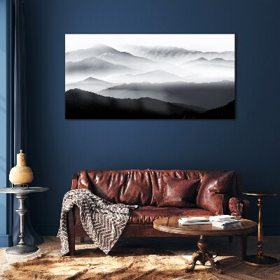 Misty mountain panorama Glass Wall Art
