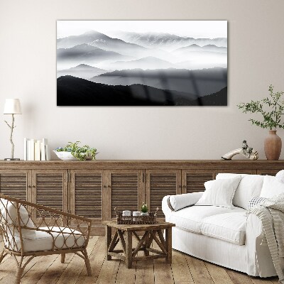 Misty mountain panorama Glass Wall Art