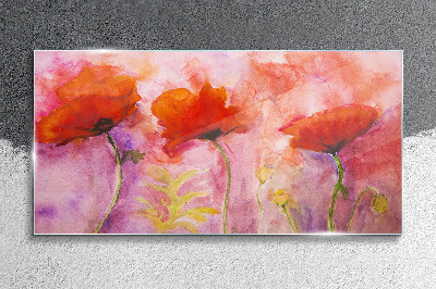 Red poppies flowers Glass Wall Art