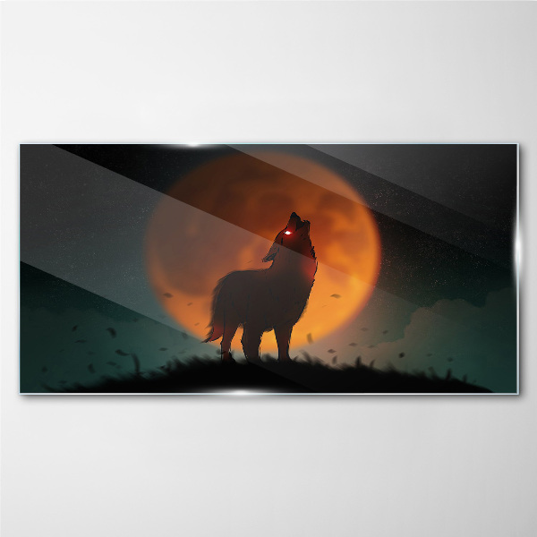Wolf under the Moon Glass Wall Art