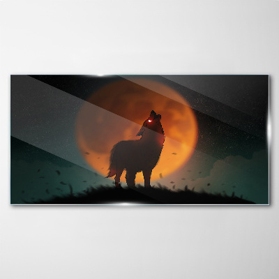 Wolf under the Moon Glass Wall Art