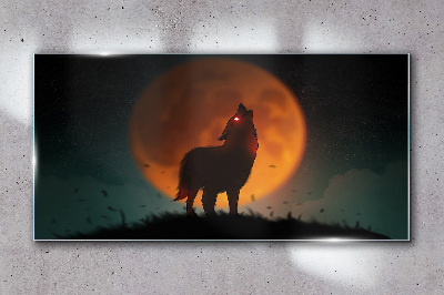Wolf under the Moon Glass Wall Art