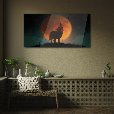 Wolf under the Moon Glass Wall Art