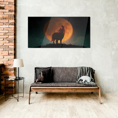 Wolf under the Moon Glass Wall Art