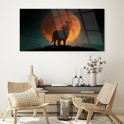 Wolf under the Moon Glass Wall Art