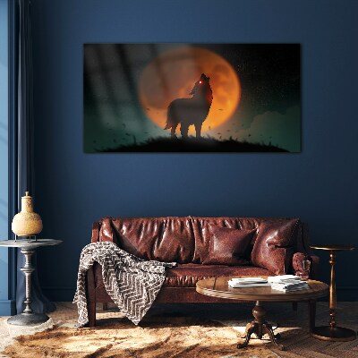 Wolf under the Moon Glass Wall Art