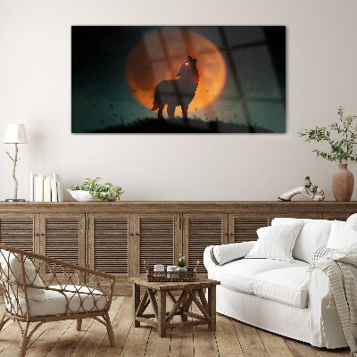 Wolf under the Moon Glass Wall Art
