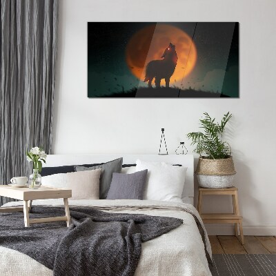 Wolf under the Moon Glass Wall Art