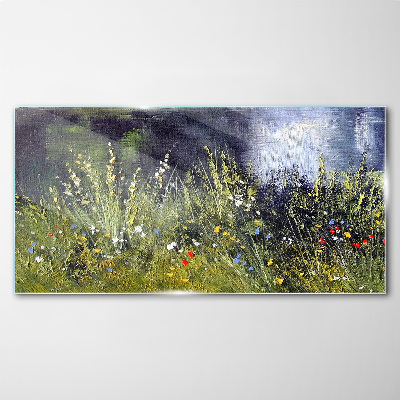 Flower meadow in the light Glass Wall Art