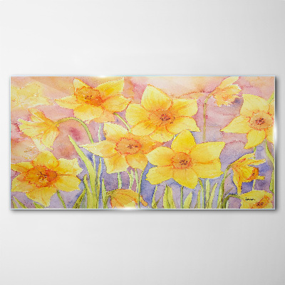Figure yellow flowers Glass Wall Art
