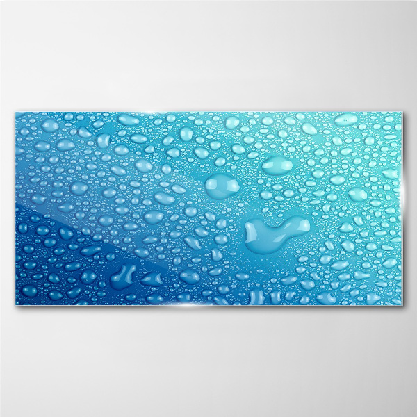 Water drops on a blue background Glass Wall Art
