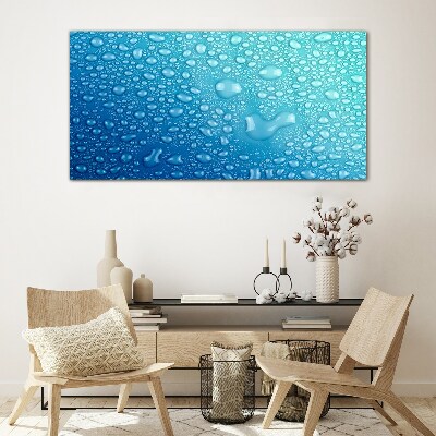 Water drops on a blue background Glass Wall Art