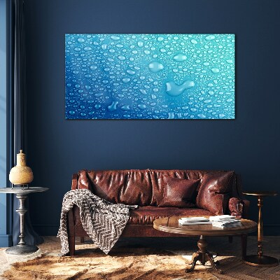 Water drops on a blue background Glass Wall Art