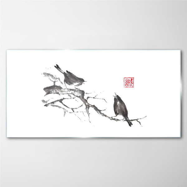 Birds on a branch Glass Wall Art