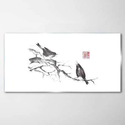 Birds on a branch Glass Wall Art