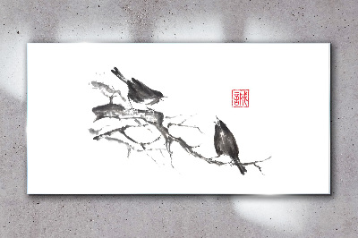 Birds on a branch Glass Wall Art