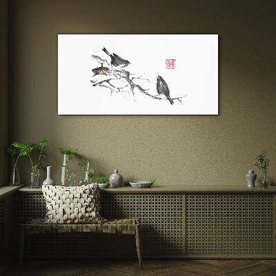 Birds on a branch Glass Wall Art