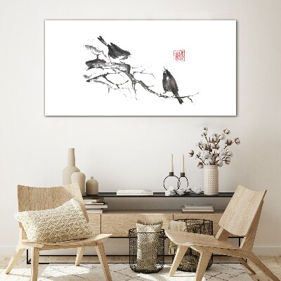 Branches in animals birds Glass Wall Art