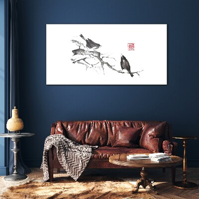 Birds on a branch Glass Wall Art